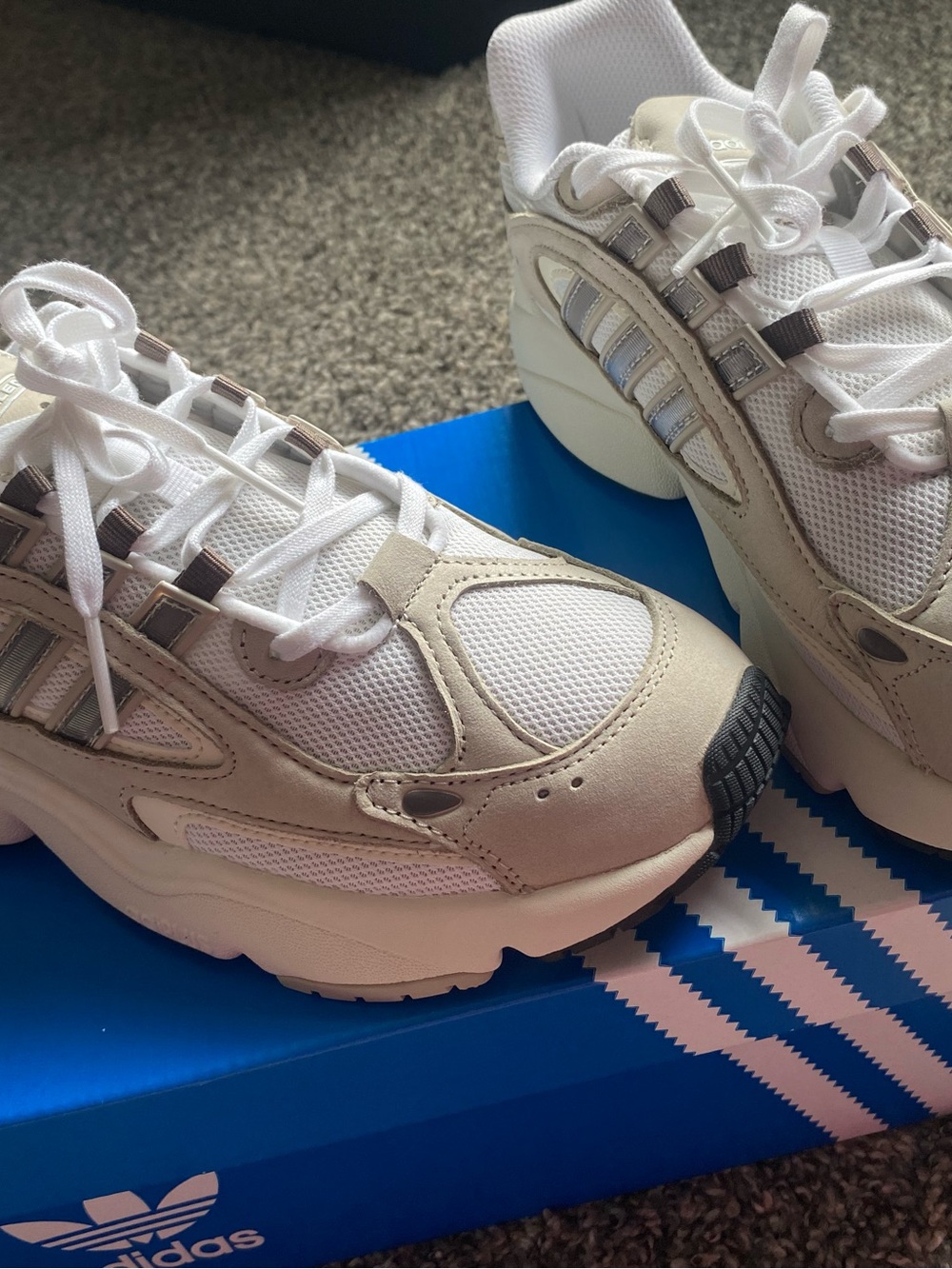 adidas Ozmillen White and Cream Retro Chunky Runner Sneakers